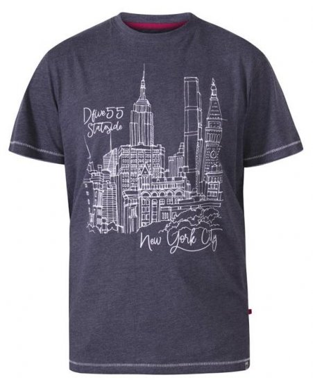 D555 Romford New York City Crew Neck T-Shirt Navy Marl - Magliette - Magliette Uomo Taglie Forti