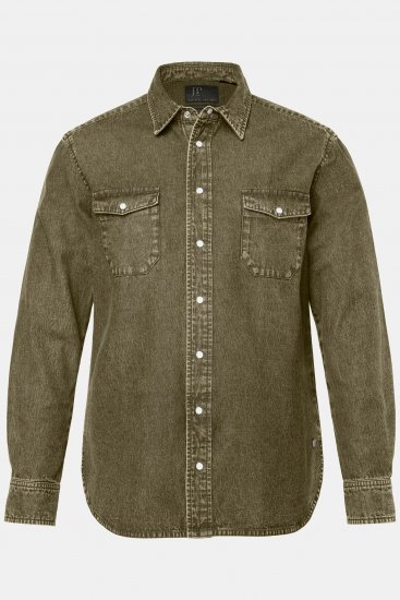 JP1880 Denim Shirt Long Sleeve Olive Green - Camicie - Camicie Taglie Forti Uomo