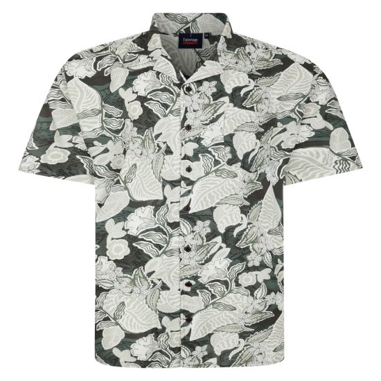 Espionage SH434 camicia a maniche corte con stampa di foglie verde - Camicie - Camicie Taglie Forti Uomo