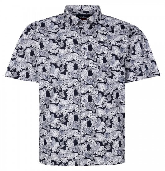 Espionage SH462 Camicia con stampa a foglie blu navy/bianco - Camicie - Camicie Taglie Forti Uomo