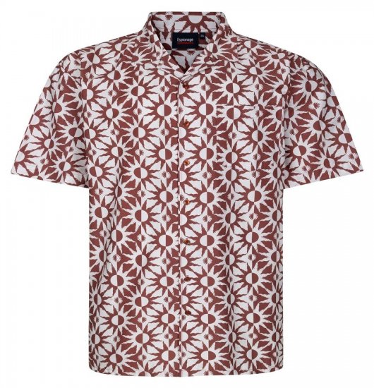 Espionage SH466 Abstract Sun Camicia stampata ecru/rosso - Camicie - Camicie Taglie Forti Uomo