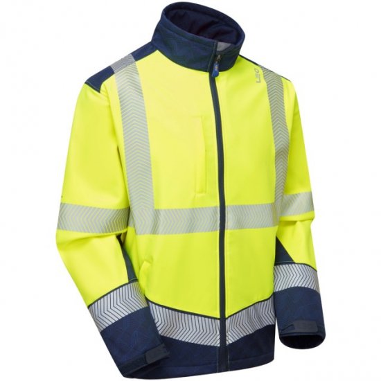Leo Bowden Ecoviz Softshell Jacket Hi-Vis Yellow/Navy Print - Abbigliamento da lavoro - Abbigliamento da Lavoro Taglie Forti Uomo