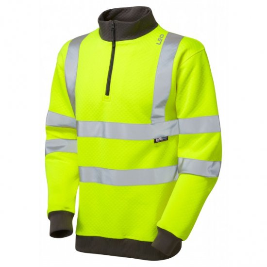Leo Brynsworthy Ecoviz 1/4 Zip Sweatshirt Hi-Vis Yellow - Abbigliamento da lavoro - Abbigliamento da Lavoro Taglie Forti Uomo