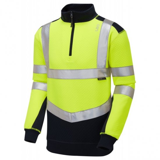 Leo Tapeley Ecoviz Dual Colour 1/4 Zip Sweatshirt Hi-Vis Yellow/Navy - Abbigliamento da lavoro - Abbigliamento da Lavoro Taglie Forti Uomo
