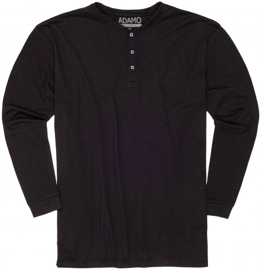 Adamo Sven Regular fit Serafino Long sleeve T-shirt Black - Magliette - Magliette Uomo Taglie Forti