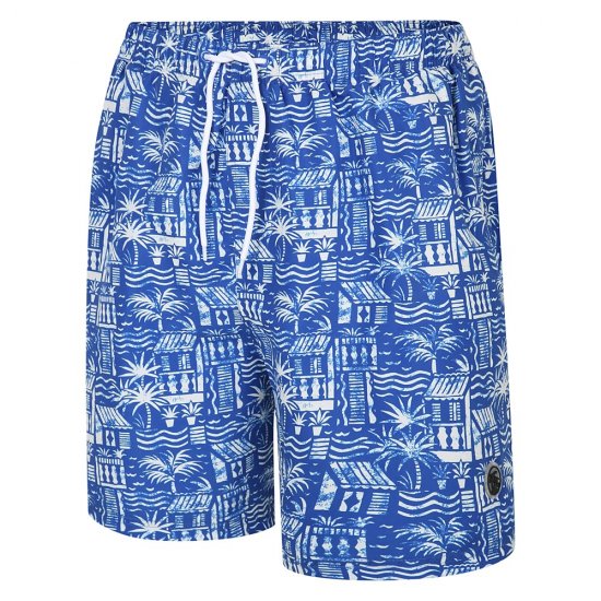 Espionage SW097 Pantaloncini da Bagno con Stampa Hawaiana Blu Royal/Bianco - Abbigliamento da bagno - Costumi da Bagno Uomo Taglie Forti