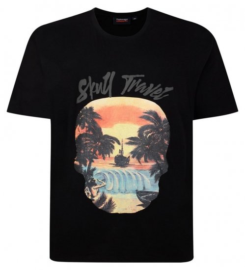 Espionage T432 Skull Travel T-shirt stampata nero - Magliette - Magliette Uomo Taglie Forti