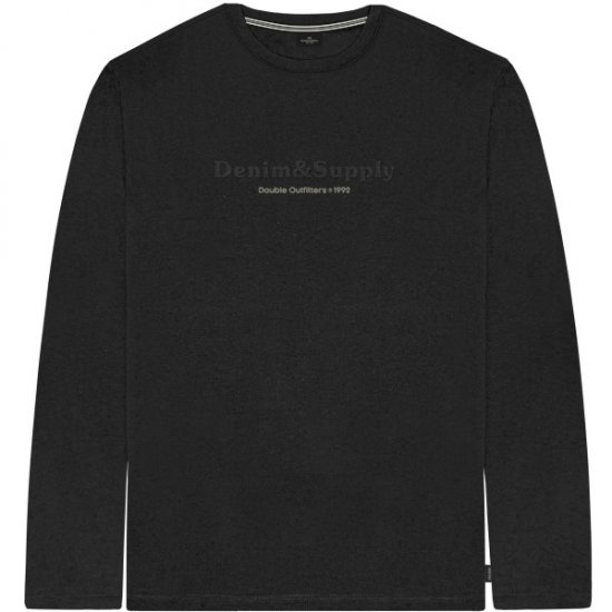 Double Outfitters TS-9173 Long Sleeve T-Shirt Embossed Black - Magliette - Magliette Uomo Taglie Forti