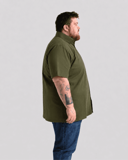 Motley Denim Zagreb Camicia a maniche corte Khaki scuro - Camicie - Camicie Taglie Forti Uomo